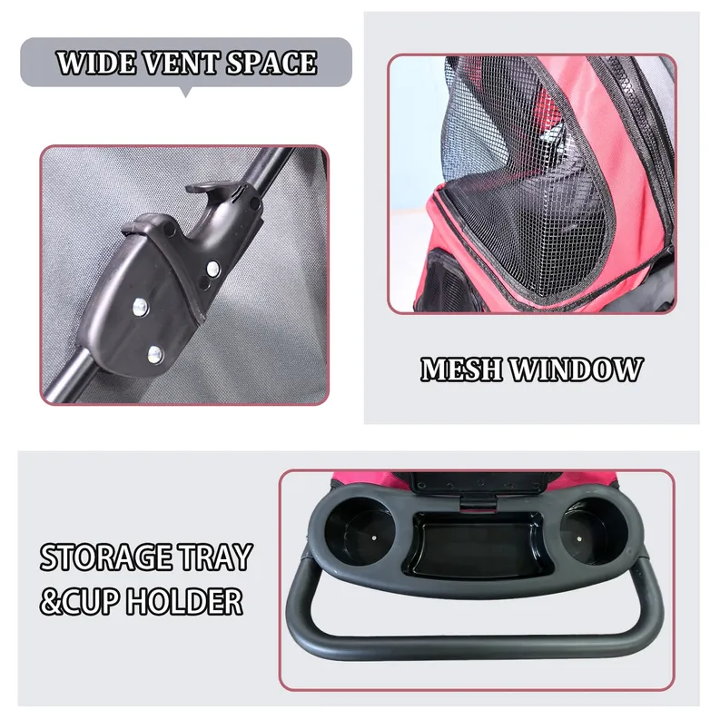 GOOPAWS 4-Wheel Promenade Pet Stroller for Dogs Cats, Safe Brake Wheels Foldable Jogging Stroller with Cup Holder, Storage Basket, Pad, Seat Belt - Image 4