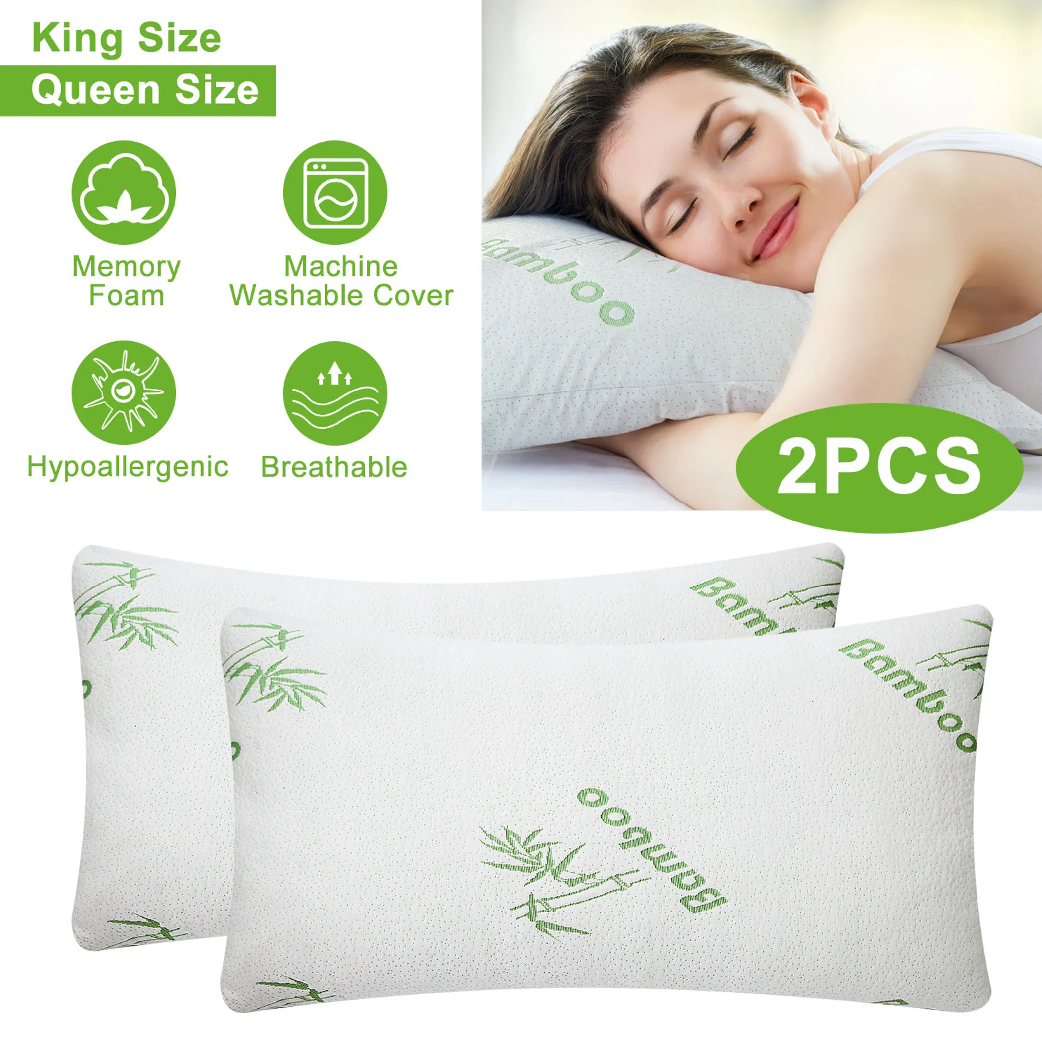 2-Pack Bamboo Memory Foam Pillows - Image 2