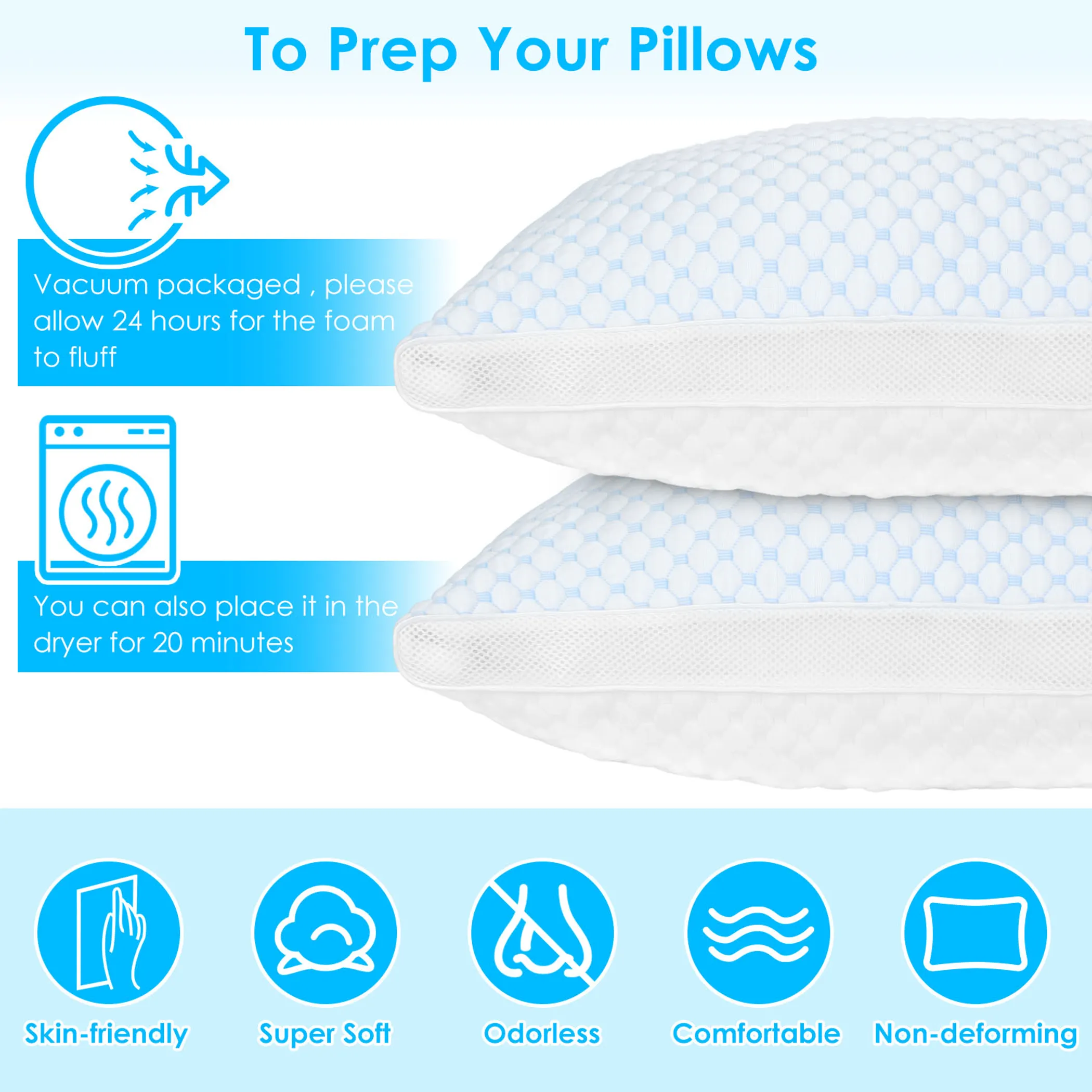 2-Pack Adjustable Shredded Memory Foam Pillows - Image 2